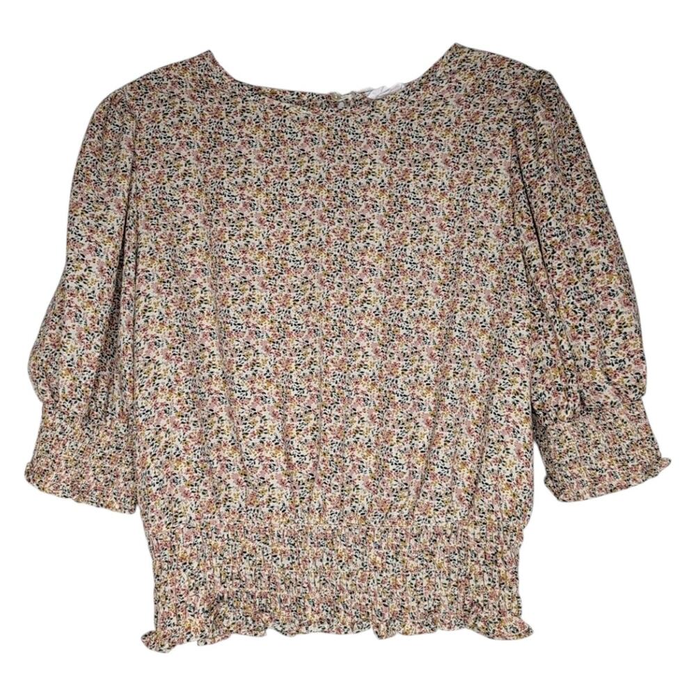 Sienna Sky Ditzy Floral Top Smocked Waist Puff Sleeves Medium Cottage Summer